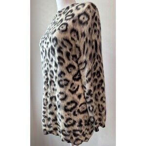100% Cashmere Leopard Animal Print Sweater Talbots Crewneck L 3/4 sleeves